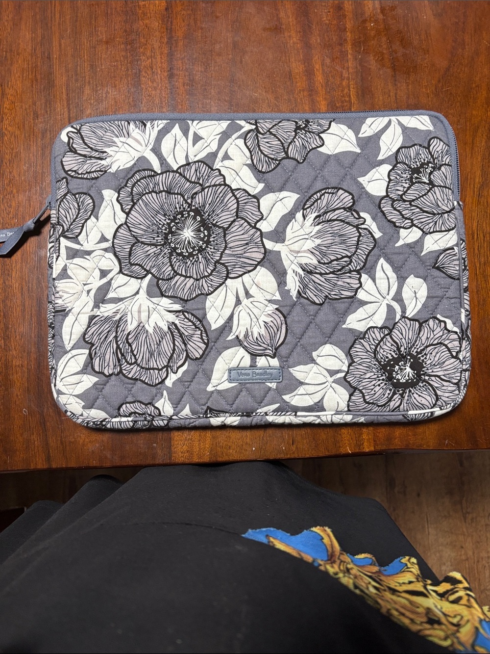 Vera Bradley Gray Floral Quilted Tablet Sleeve with Cream Blooms
